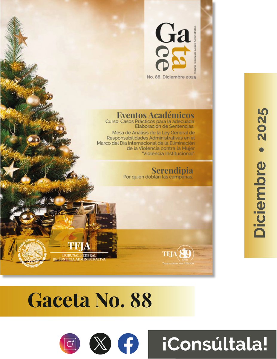 📢 ¡Ya está aquí nuestro número 88! 📃
Ya está disponible la edición correspondiente a diciembre 2025 de nuestra Gaceta.
Descubre las actividades más relevantes y los artículos de opinión más destacados del mes.
📌 Consulta 👉tfja.gob.mx/cesmdfa/gaceta…
#TFJA
#CESMDFA
#Gaceta