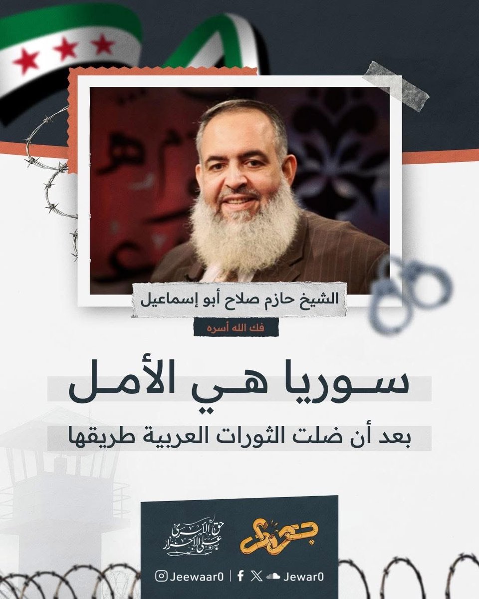 الشيخ حازم أبو إسماعيل ما زال أسيرا في بلده منذ 2013. لا تنسوه من دعائكم. 
========
هامش توضيح الواضحات:
هذا الأسير البريء ليس من الإخوان. 
تعاطف المسلم مع أخيه المظلوم لا يجعله جزءا من بعبع الإخوان. 
الإصابة بمرض الإخوانوفوبيا لا تستلزم بالضرورة الذعر من التعاطف مع أي مظلوم حتى