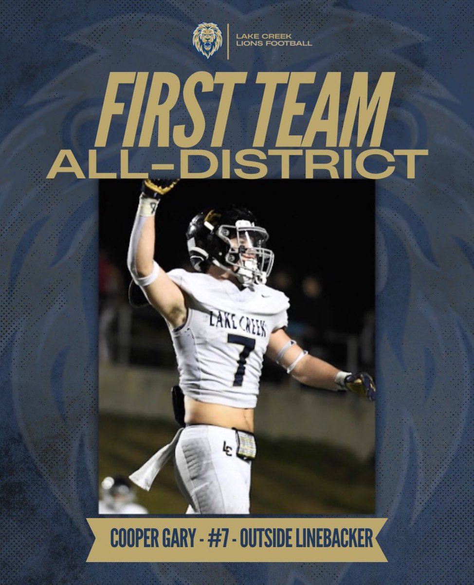 Very blessed to be named the unanimous 1st team all district OLB!
#grit #thestandard #toetheline #pearl
#TTP

<a href="/LakeCreekFBall/">Lake Creek Lions Football</a> <a href="/coach_bourquin/">Coach Bourquin</a> <a href="/coachlaplante/">Brad LaPlante 🐻 🦁</a> <a href="/CoachWDavidson/">Coach Davidson</a> <a href="/LakeCreekTDClub/">Lake Creek Touchdown Club</a> <a href="/Bobby_Joe_14/">Bobby Joe</a>