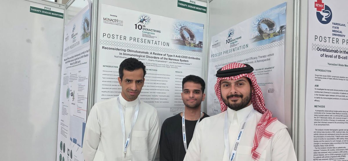 Contribution of poster presentation by our faculty and trainees Dr. Naif Alsaber, Dr. Sultan Alshehri, Dr. Osama Khairoalsindi, and Dr. Abdulhameed Alsaawi

"Reconsidering Obinutuzumab: A Review of Type II Anti-CD20 Antibodies in Immunological Disorders of the Nervous System"