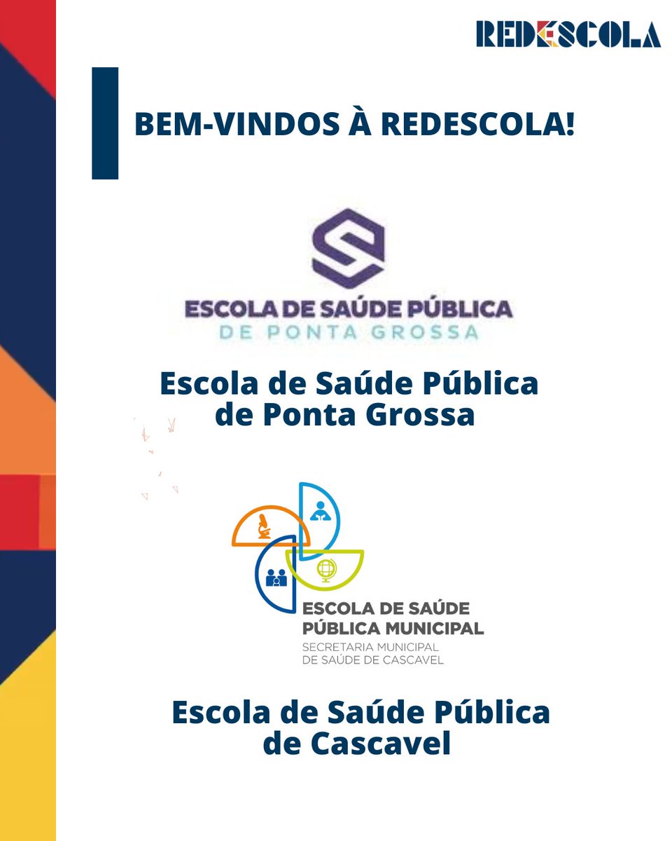 redescola's tweet photo. Boas-vindas à RedEscola!

✨ Escola de Saúde Pública de Ponta Grossa (PR)
✨ Escola de Saúde Pública de Cascavel (PR)
➕️https://t.co/1IUEEIbp4U https://t.co/wgybFtkqDu