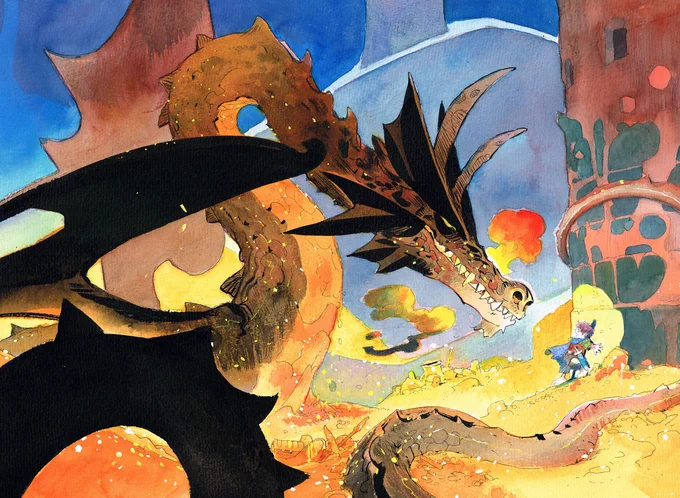 Smaug and Bilbo. watercolors, ink #lotr