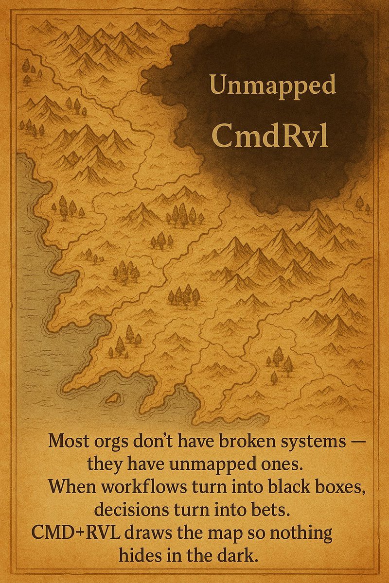 cmdrvl's tweet photo. 🗺️ Most orgs don’t have broken systems — they have unmapped ones.

When workflows turn into black boxes, decisions turn into bets.
CMD+RVL draws the map so nothing hides in the dark.

🌐 https://t.co/wfm1xoUQN0
#CmdRvl #DataOps #SystemMapping https://t.co/X514oK0sGC