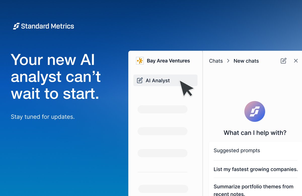 metrics_co's tweet photo. We have officially kicked off a closed beta for our new AI Analyst at Standard Metrics (@metrics_co)!

Back in June, we launched an early version of an AI-powered conversational interface for investors. We built quickly, shipped quickly, and watched closely for how customers would respond. That version focused on automating reporting and analytics for a single portfolio company at a time. But even with those constraints, the response from our VC/PE customers blew us away. One team asked over 100 questions of the tool in a single day. Across the board, customers folded the tool into their workflows, validating both the need for and the potential of something more robust.

Yesterday, we took the next step. Our portfolio-wide AI Analyst is now in the hands of a select group of customers as part of a closed beta. It’s faster, smarter, and capable of analyzing trends, outliers, and performance across the entire portfolio, all in natural language.

This is just the beginning, but we’re excited to see how customers will use this new feature.