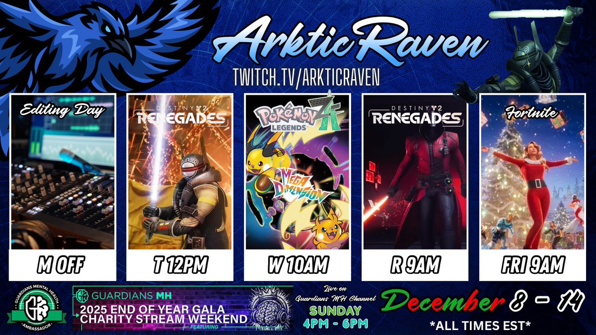 ArkticRaven's tweet photo. What an amazing 1st Week of #Renegades it’s been! Have you acquired your Praxic Blade yet?! 

This week is a bit wonky on times, we’re full tilt Daytime all week ending on Sunday with the @GuardiansMH Year End Gala Charity Weekend!! I’ll be live over on the GMH Channel from 4-6PM EST with some amazing Charity Shenanigans! 💚👏🏻