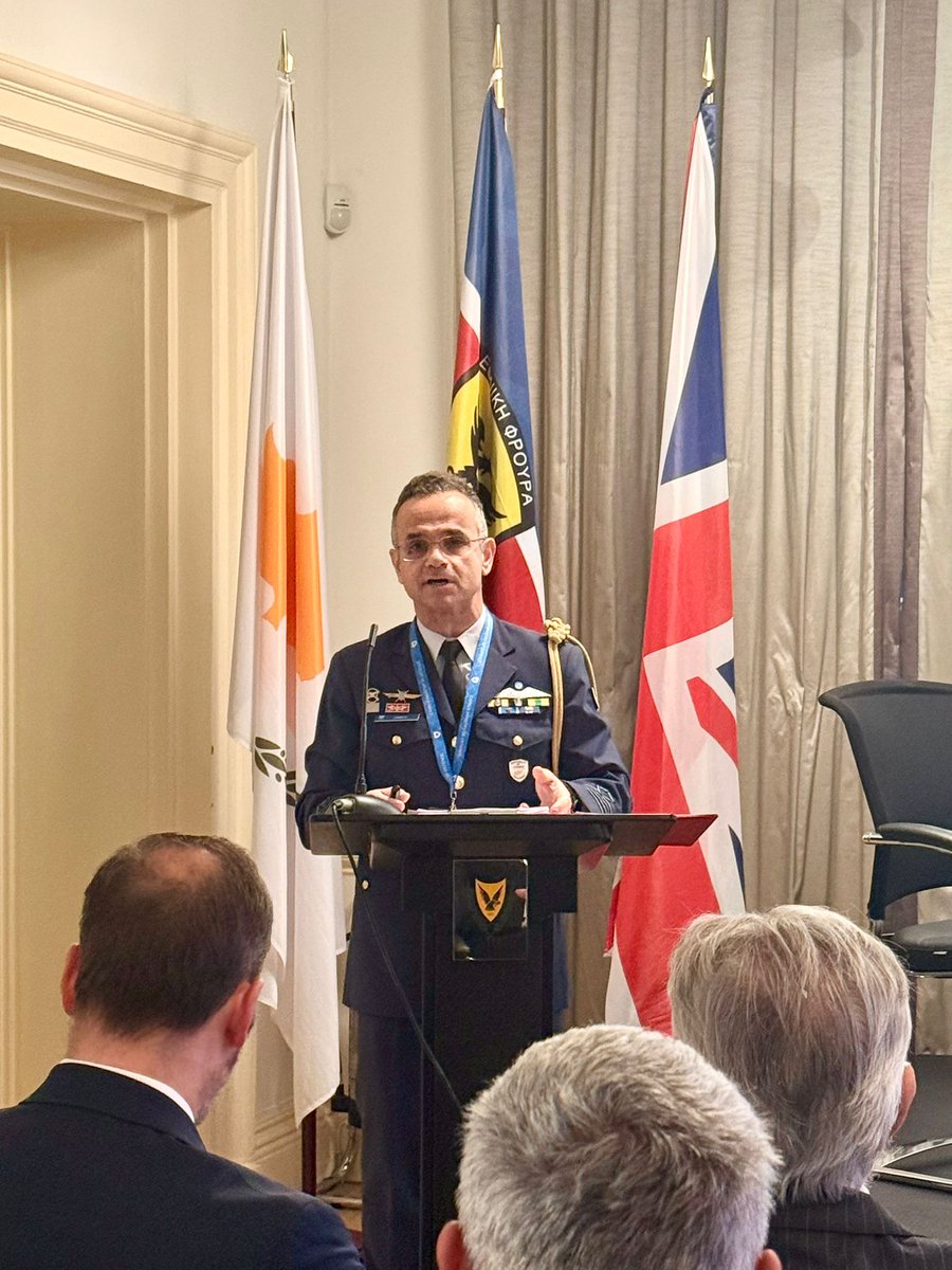 CyprusInUK's tweet photo. 🇨🇾🇬🇧 HC @KourosKyriakos and Defence Attaché Lt Col Kyprianos Savva welcomed participants to the CY-UK Defence Industry Day. A productive, forward-looking exchange showcasing Cyprus’ defence innovation, reinforcing #UKCYties &amp; exploring new avenues of partnership.

#CyprusInUK https://t.co/TAG8nYhRxb