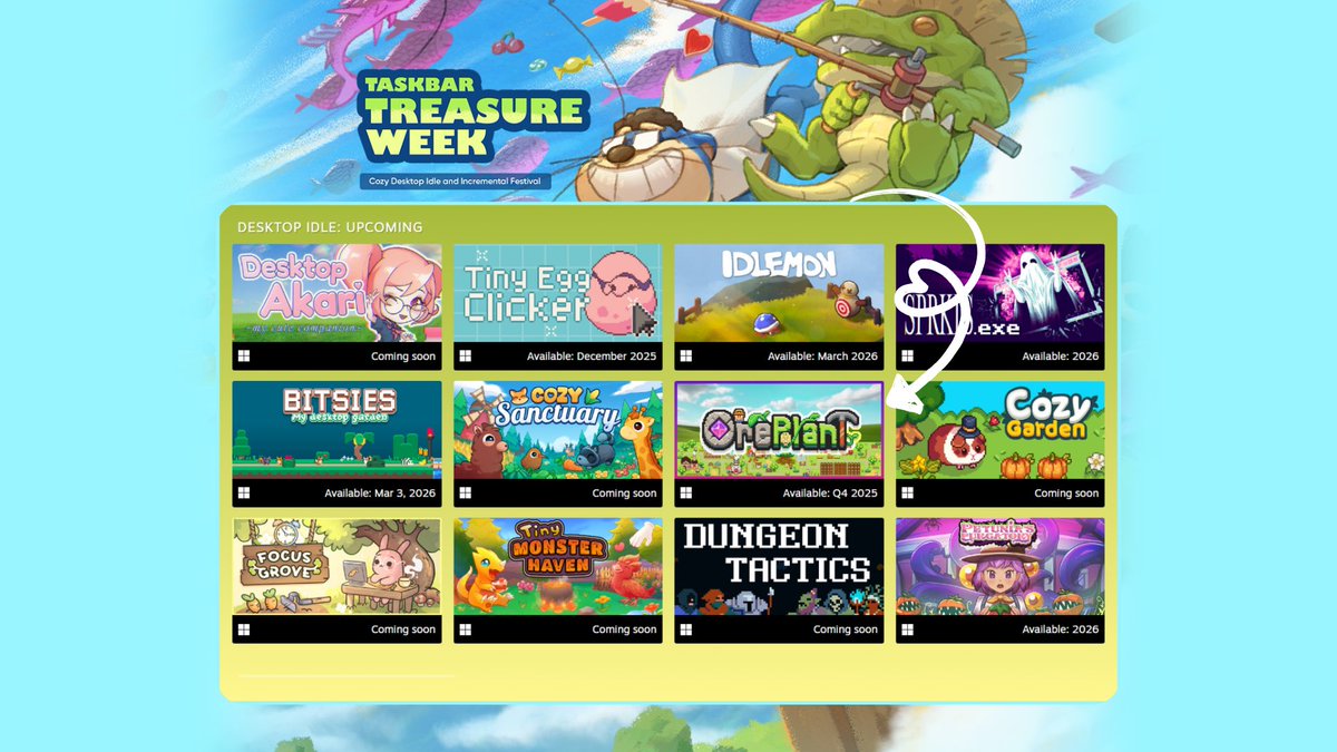OrePlant36095's tweet photo. #OrePlant is featured in the Taskbar Treasure Week on Steam!
π±π₯ Wishlist OrePlant: https://t.co/kOu32tSM5j
#TrailerTuesday #indiegame #TaskbarTreasureWeek #cozygame #pixelart https://t.co/oZeTES17Ve