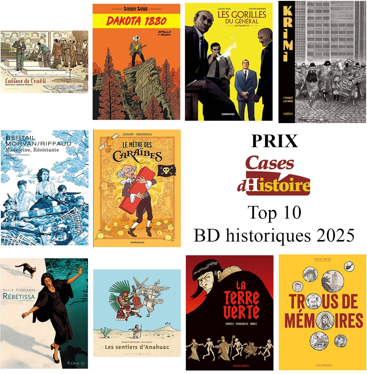 C'est parti pour le Prix Cases d'Histoire 2025 ! Voici déjà le top 10 des BD historiques de l'année, avec de très bons albums. Le choix des trois finalistes ne va pas être simple.
➡️ casesdhistoire.com/prix-cases-dhi…