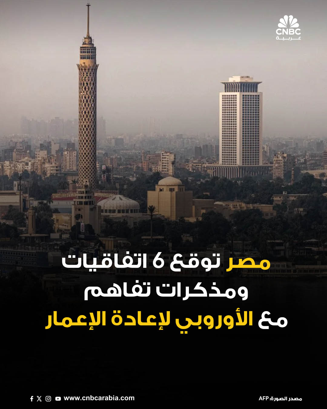 مصر توقع 6 اتفاقيات ومذكرات تفاهم مع البنك الأوروبي لإعادة الإعمار والتنمية، بحسب بيان من رئاسة مجلس الوزراء المصري يوم الثلاثاء 9 ديسمبر. الاتفاقيات تتضمن تمويلاً من البنك بقيمة 165 مليون يورو لمشروع تعزيز شبكة كهرباء مصر. توقيع اتفاقية منحة استثمارية بقيمة 35 مليون 