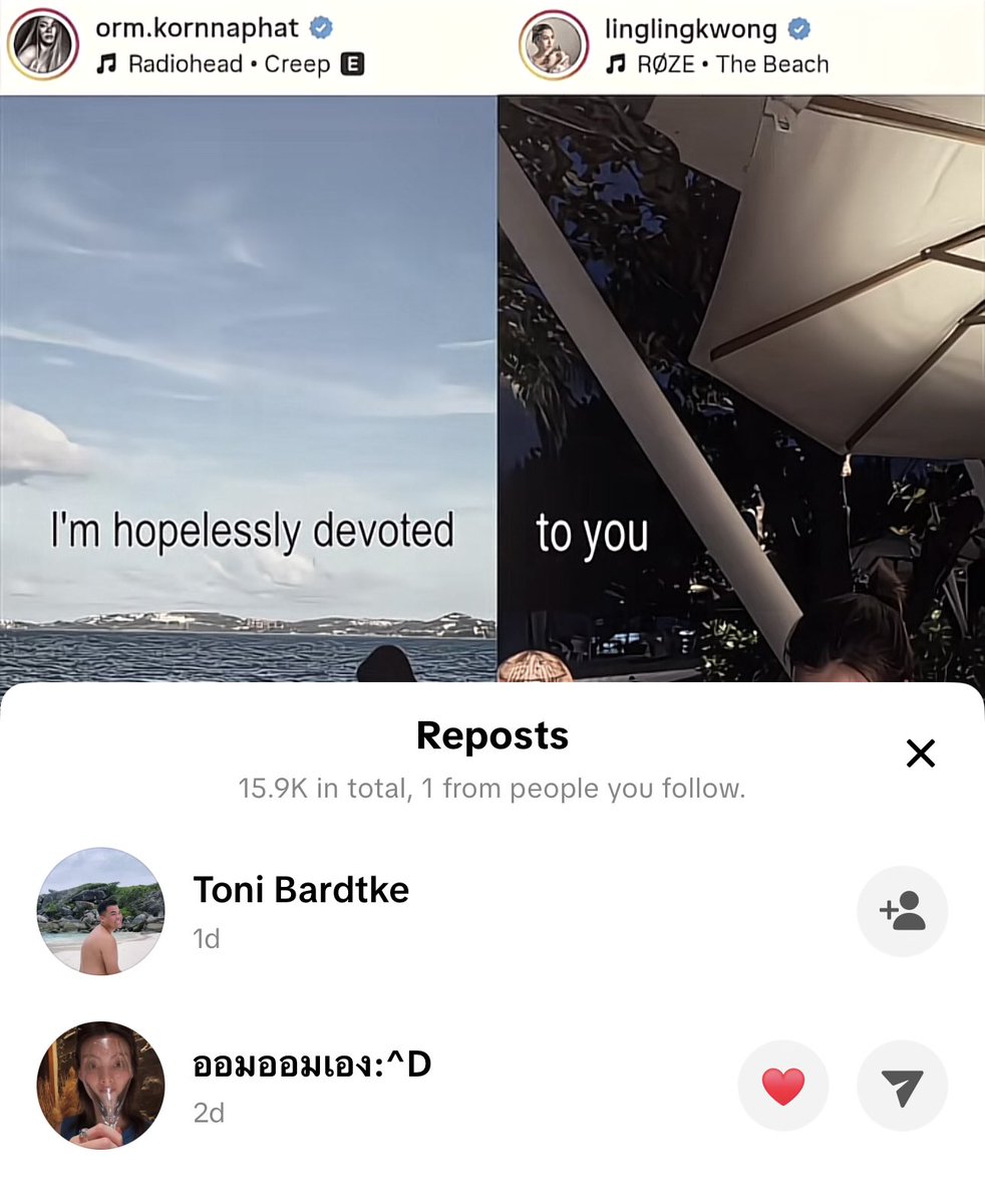 vlrp01's tweet image. Guess who reposted this "Hopelessly devoted to you" edit apart from Orm Kornnaphat herself 🫣

It's TONI — LINGLING'S BEST FRIEND 😭
WHAT ELSE CAN I SAY? 

#หลิงออม #LingOrm