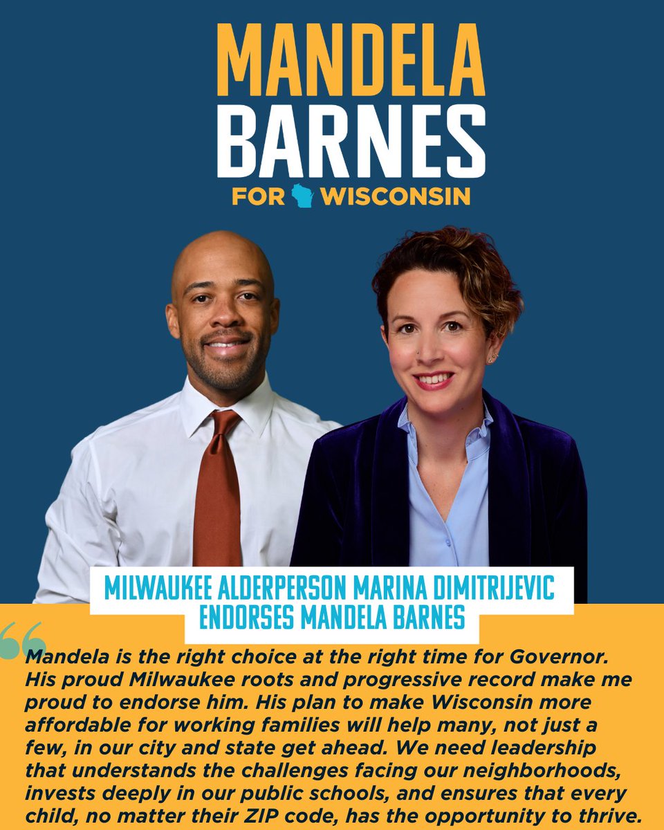 Don’t know about you, but I can’t wait to have a gov who calls MKE home.

<a href="/TheOtherMandela/">Mandela Barnes</a> has spent his life fighting for working families &amp; putting people over corporate profits.

Couldn’t be prouder to support my friend, and I hope you’ll join me in standing w/ Mandela Barnes.