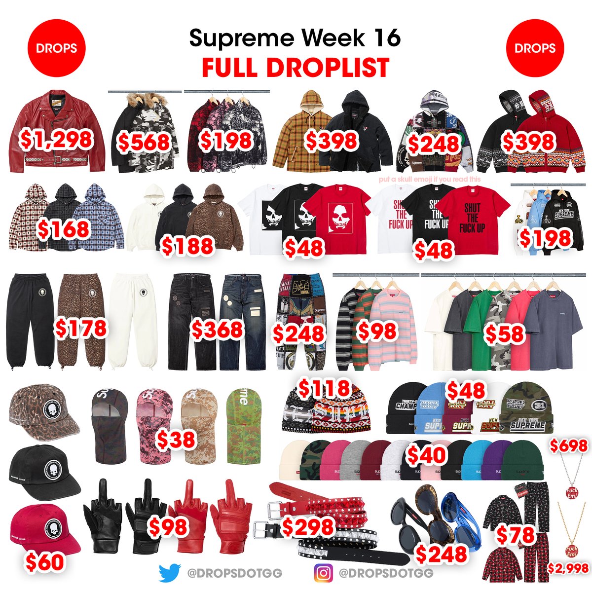 Supreme Week 16 - Full Droplist + Retail Prices🔥

This week features the Number Nine collaboration, Beaded Zip Up Hooded Sweatshirt, Hanes Holiday Pajama Set, Jacob&amp;Co Pendant, New York Fleece Jacket and more…

Let me know what you're getting this Thursday 🗓️