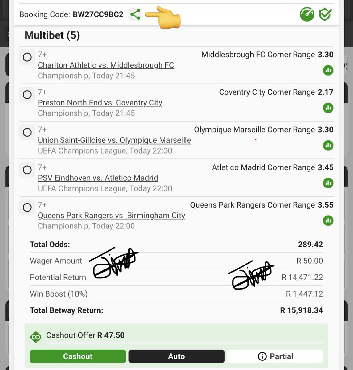 We Booming here🤞🏾💥✍️💰💰

BW27CC9BC2 
21:45

Link: new.betway.co.za/book-a-bet-res…