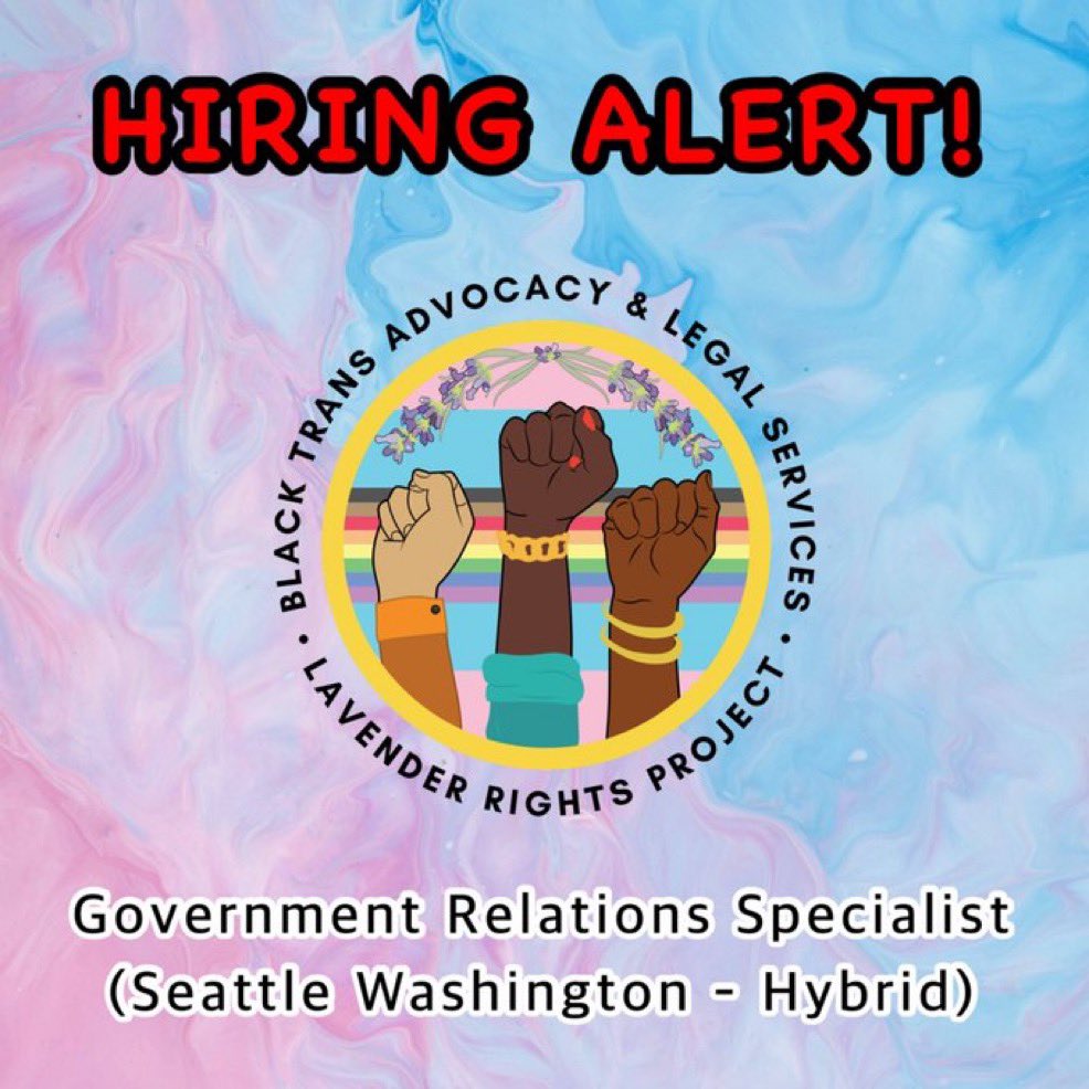 HIRING ALERT: Lavender Rights Project is hiring for a HYBRID Government Relations Specialist in the Seattle, Washington area. If you have any questions reach out to the company directly via lavenderrightsproject.org. Pay: $90,870 - $104,500