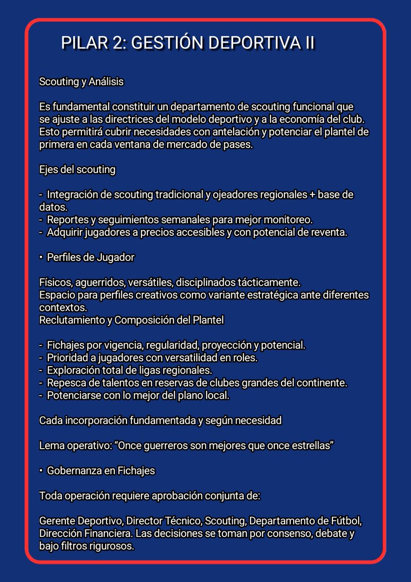 Una gestión eficiente facilita la conformación de planteles competitivos. Tener definidos los rasgos y perfiles de profesionales a incorporar optimiza tiempo y recursos. Prioridad al desarrollo físico, técnico y colectivo desde el fútbol base hasta el proceso de llegar a primera.