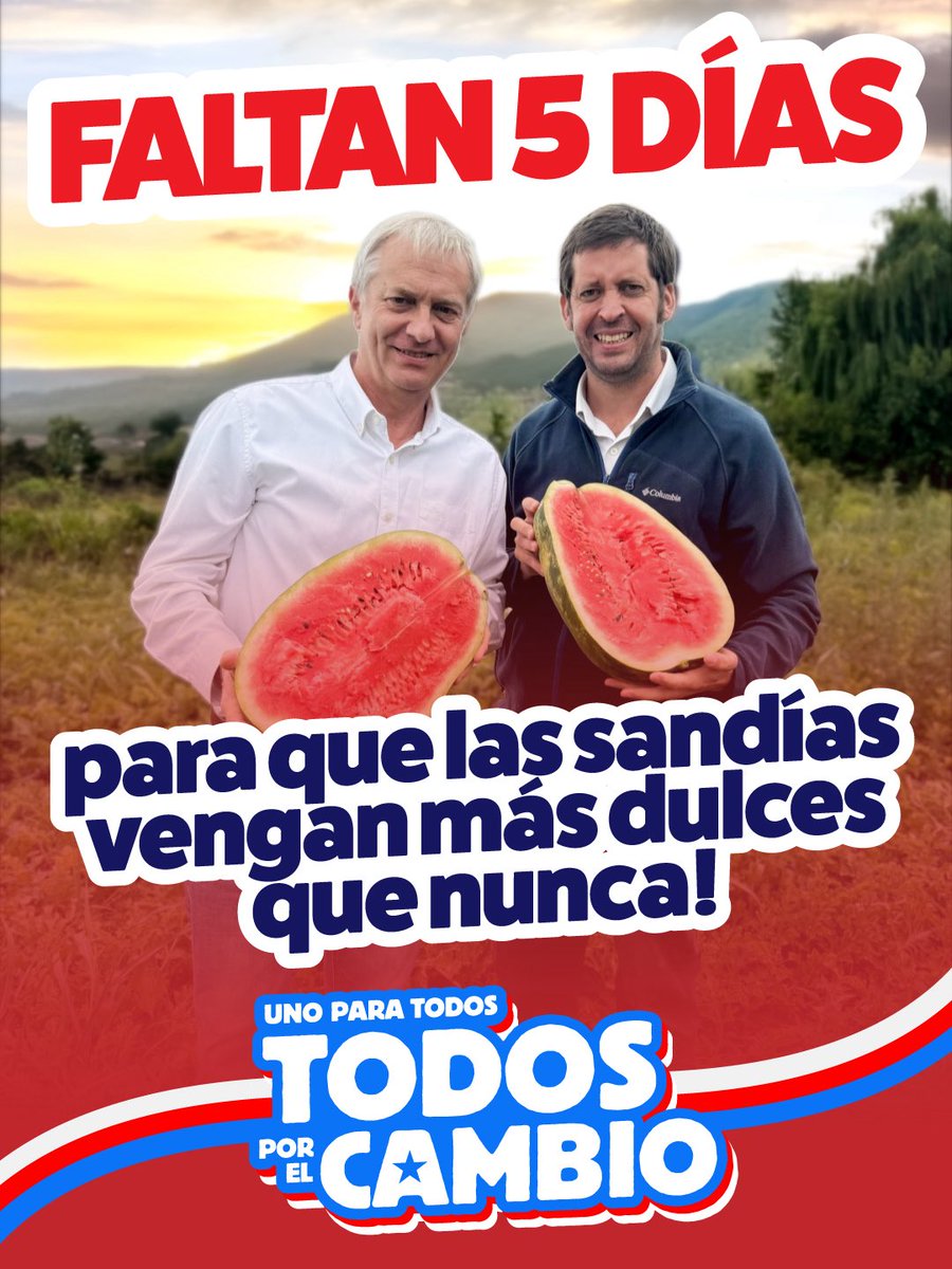 JIrarrazavalR's tweet image. Faltan 🖐️ días! Muy poco pero necesitamos de todas las fuerzas del cambio! #KastPresidente 🇨🇱💪 

apoderadoskast.cl 📣 súmate como apoderado!