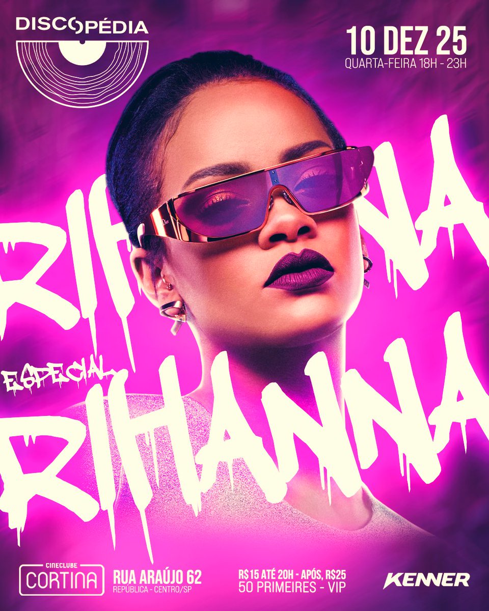_Discopedia's tweet image. A Sensacional de São Paulo, orgulhosamente apresenta, o especial dedicado aos discos de vinil da "Rihanna"!

Nesta semana, excepcionalmente na quarta-feira, dia 10/12/2025, das 18h às 23h30, no Cineclube Cortina.

DJs DanDan, Marco &amp;amp; Nyack nos toca-discos.
Abertura, DJ Lino.