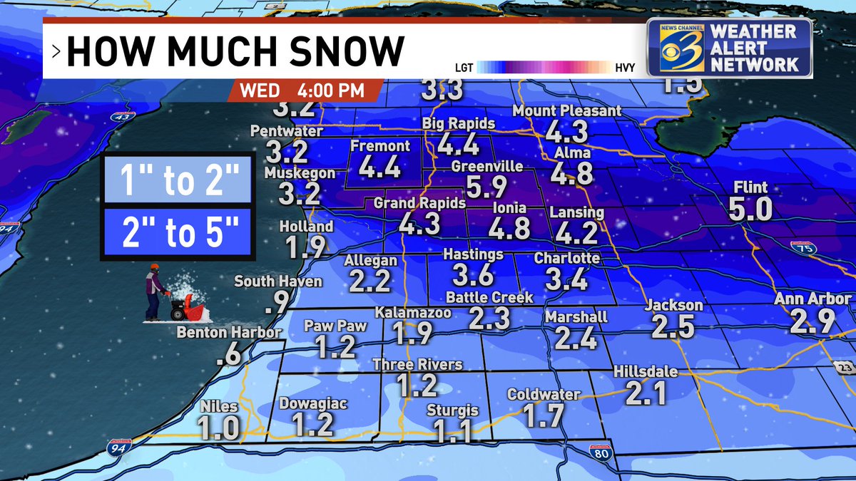 JeffPorterWX's tweet photo. More snow tonight (after 7 pm):

#Kalamazoo ➡️ #BattleCreek: 1" to 2" 
#Allegan ➡️ #Hastings: 1" to 2" 
#Ionia ➡️ #GrandRapids ➡️ #Muskegon: 1" to 3"
#Greenville ➡️ #BigRapids ➡️ #Fremont ➡️ #Ludington: 2" to 5" 

🏂🏂🏂🏂🏂🏂🏂🏂🏂🏂🏂🏂🏂🏂🏂🏂🏂🏂🏂🏂🏂🏂🏂🏂🏂🏂🏂🏂🏂🏂 https://t.co/Jq4TqEdGjw