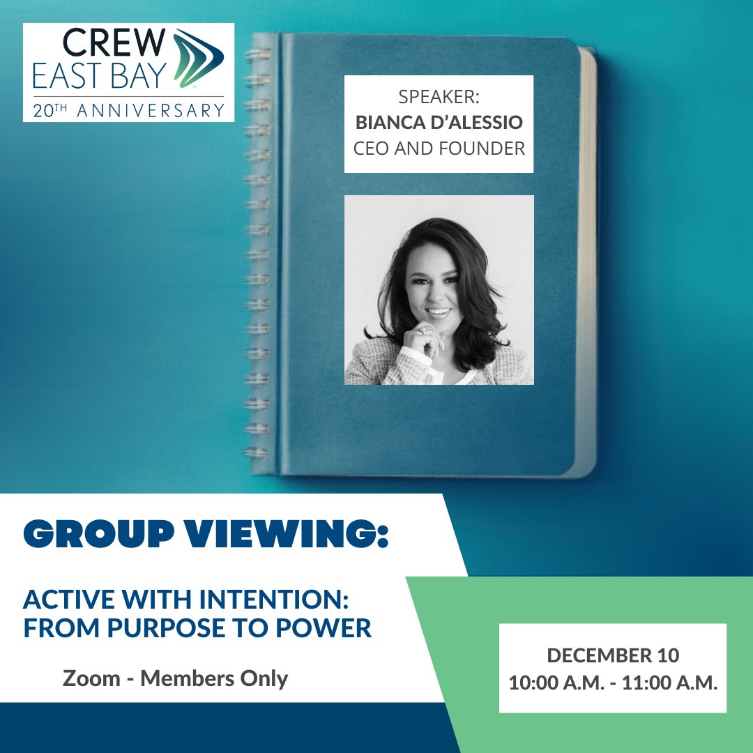Start 2026 with clarity and purpose. Join CREW Network and Bianca D’Alessio, CEO and Founder of The Masters Division and author of Mastering Intentions: 10 Practices to Amplify Your Power and Lead with Lasting Impact.

Register here: east-bay.crewnetwork.org/events