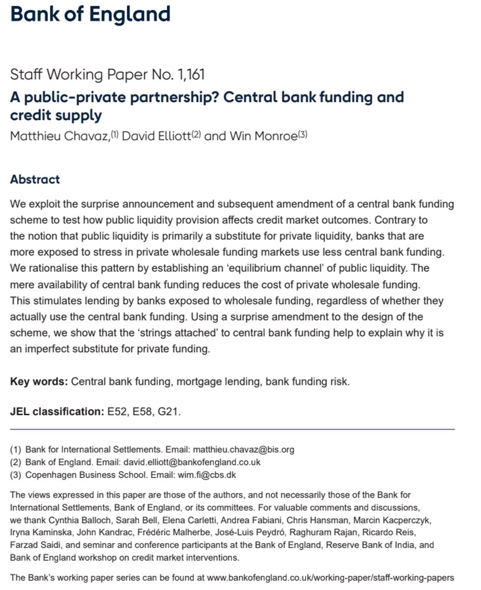 Hi #EconTwitter! I’ve got a new working paper on central bank lending facilities in crises and their transmission to broader credit supply. 

🚨A summary thread🚨