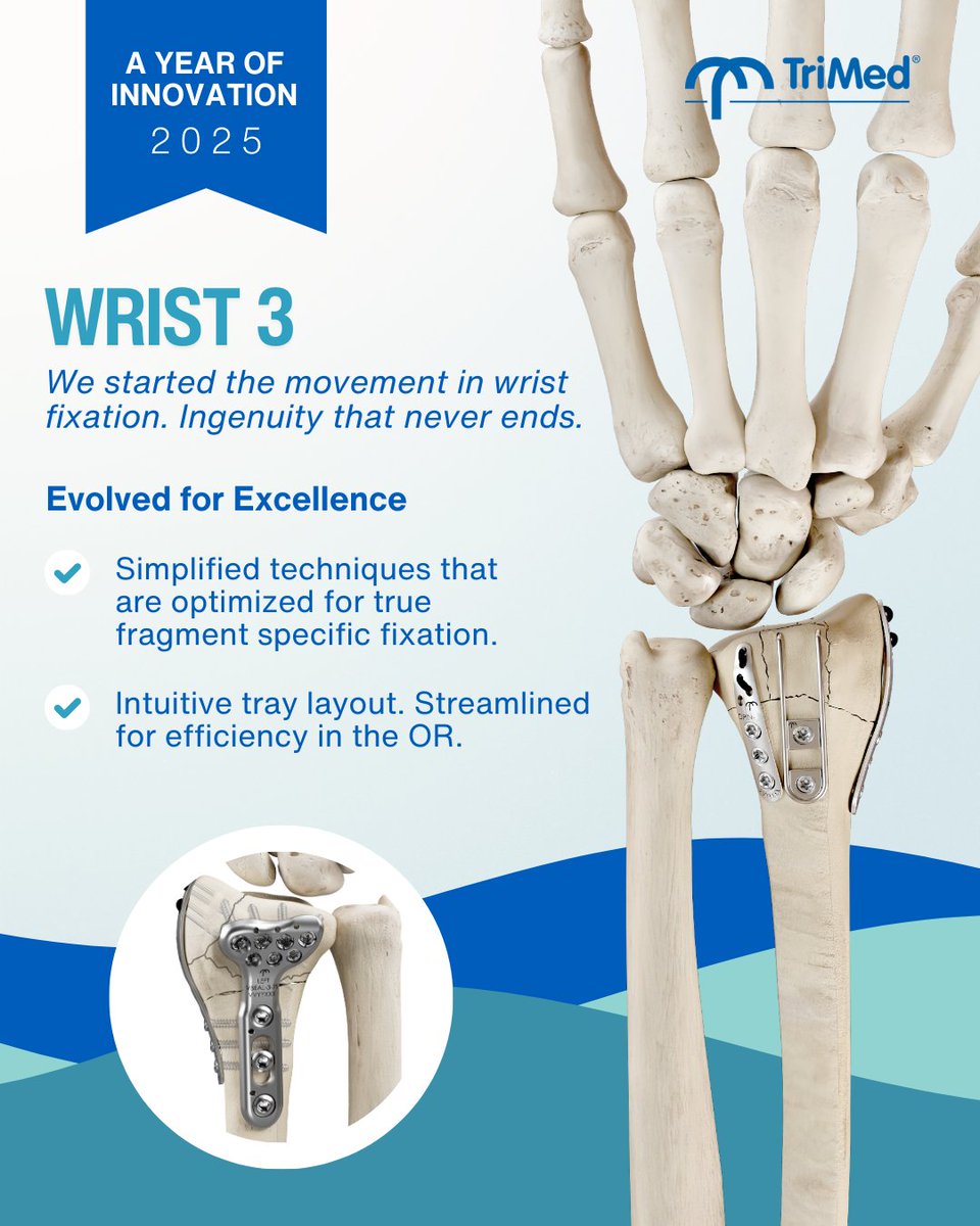 Wrist 3: Evolved for Excellence.

From simple to complex distal radius fractures, Wrist 3 equips you with the confidence and control to handle every case in the OR.

#OrthoInnovation2025 #ImplantBreakthroughs #TriMedOrtho