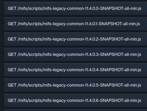⚠️ Ivanti fingerprinting occuring from multiple IP addresses 

The attackers are enumerating versions for certain build artifacts in Ivanti EPMM

Specifically, various paths under "/mifs/scripts/mifs-legacy-common-[version]-SNAPSHOT-all-min.js" are being accessed for matches