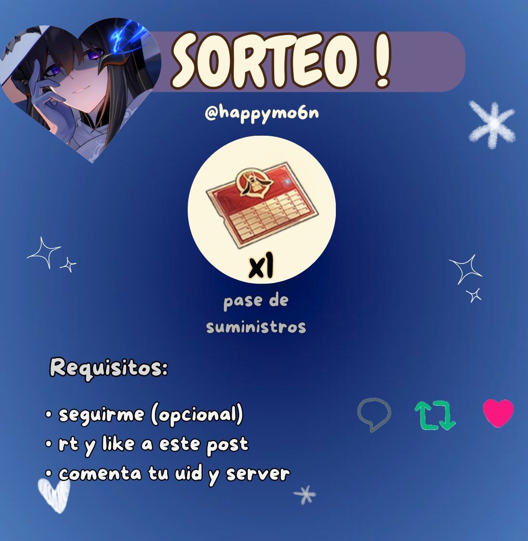 SORTEO para
HSR ☄️
(o se puede cambiar a ZZZ o GENSHIN)
like, rt y 
COMENTA tu UID y servr + juego
al sacar ganador inmediatamente se enviará el premio al uid q comentaron 
termina 12 de dic 

recuerden q pueden hacer sus compras en mi tiendita de LootBar:
lootbar.gg/shop/marigajas