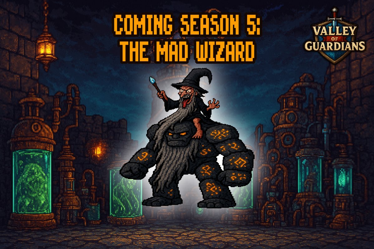 PlayVoG's tweet image. Season 5 is almost here, Guardians. ⚔️🔥

The Mad Wizard descends this Friday at 8:00 AM (GMT+8).

New season, new boss, new ways to suffer, farm and flex your Guardians.
Sharpen your axes, fix your comps, and get ready for chaos. 💀✨
➡️valleyofguardians.xyz