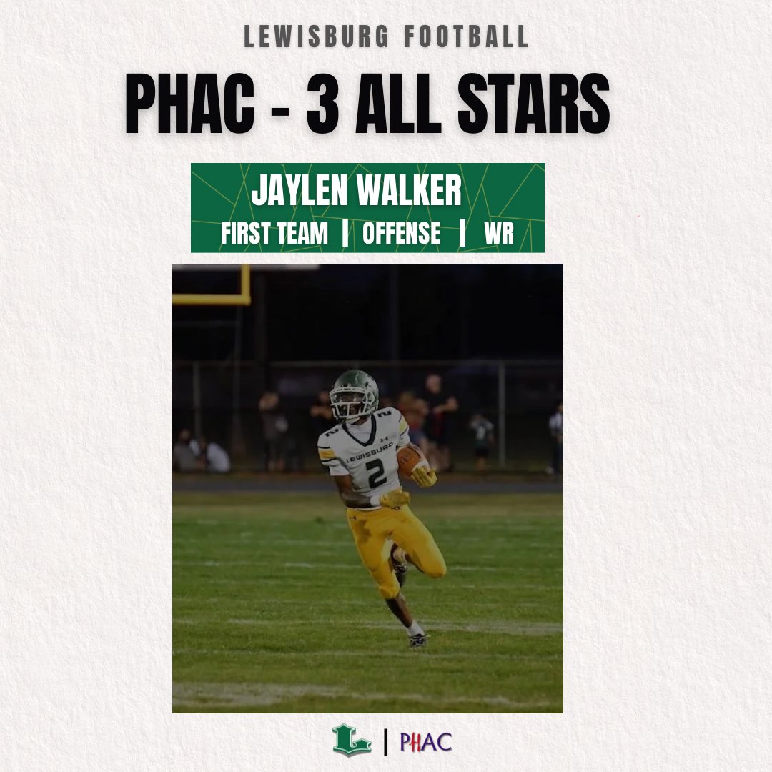 Jaylenwalkr13's tweet image. I’m blessed to be named first team receiver @Ewicks021 @Coach_Newc @LEWISBURG_FB @Coach_JCJackson