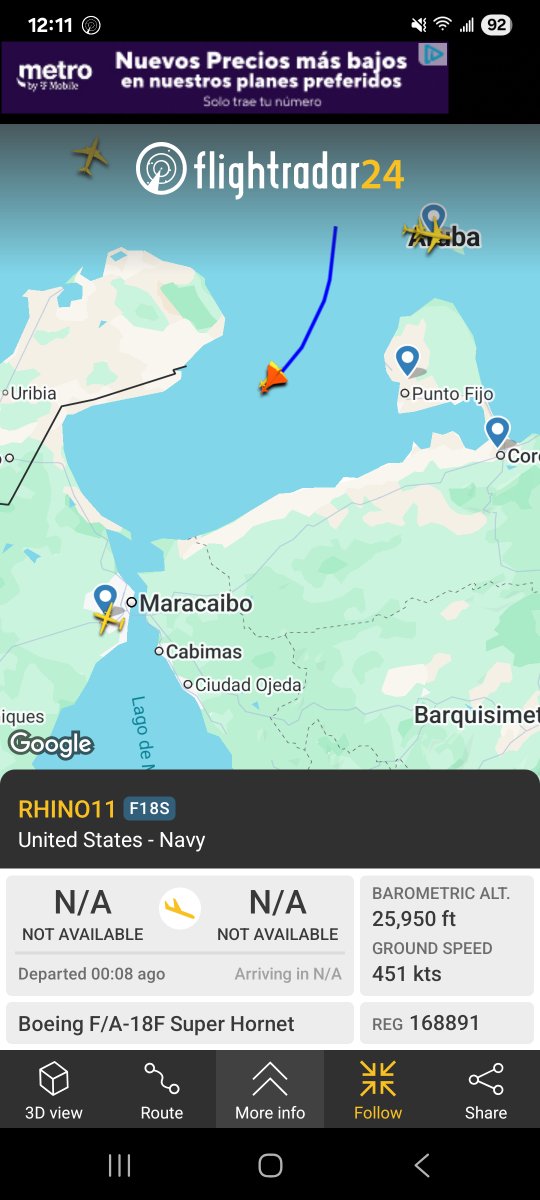 Uh, is shit about to pop off in Venezuela?

A Growler (electronic warfare) and two FA-18F.