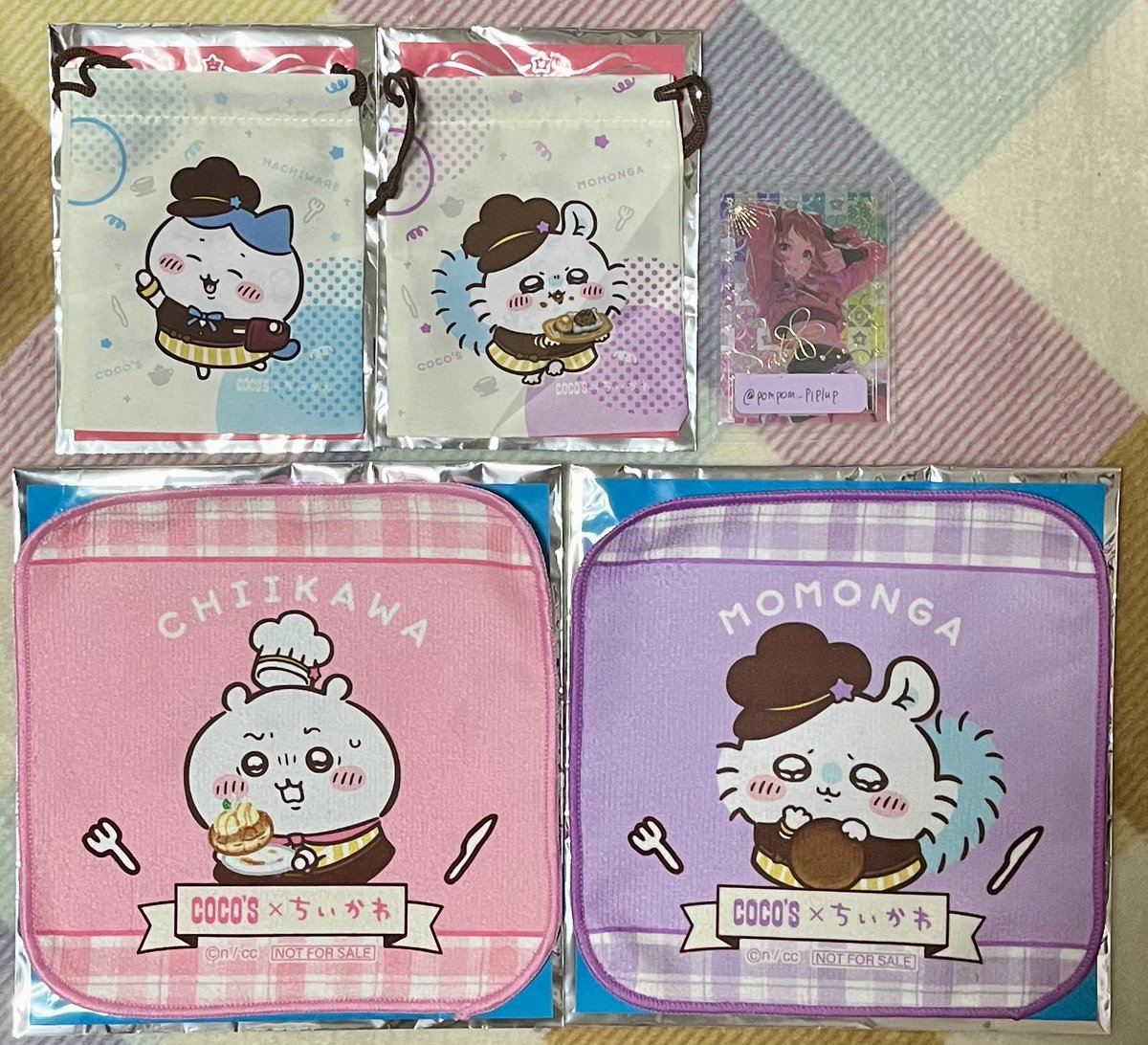 交換】ちいかわ ココス コラボ 巾着 ミニタオル 譲 巾着▷ハチワレ