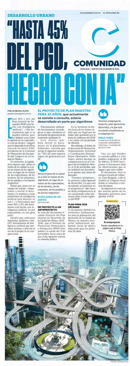 ‼️Meses esperando el Proyecto del Plan General de Desarrollo que regirá CDMX los próximos 20 años  y resulta que 45% está hecho con inteligencia artificial excelsior.com.mx/nacional/hasta… ⁦<a href="/planeacioncdmx/">Instituto de Planeación Democrática y Prospectiva</a>⁩ ⁦<a href="/monicatapiaa/">monicatapiaa.bsky.social 💚🕸🌏🌳💦</a>⁩ ⁦⁦⁦<a href="/JosefinaMacG/">Josefina Mac Gregor</a>⁩ ⁦<a href="/ivonnemelgar/">ivonne melgar</a>⁩