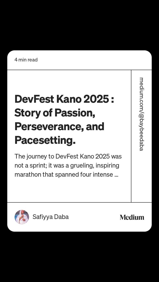 medium.com/@baybeedaba/de…

#RoadToDevFest #DevFestKano #TechInKano #CantWait #devfest #devfest2025 #DevFestKano <a href="/devrel/">thomas sibande</a> @gdgdevfest #ssa