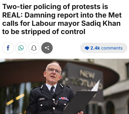 And there you have it. A damning new report shows that two-tier policing *is real*.

The report calls for the Met to be put into special measures and for Sadiq Khan to be stripped of his control.

Good. But Mark Rowley should also be sacked.

The man is utterly incompetent.