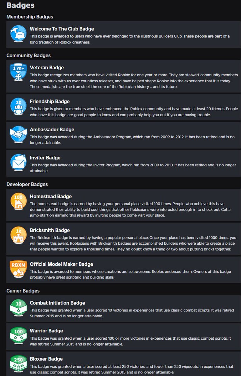 Roblox Plans to remove System Badges In Early 2026.

These are various badges that were awarded in the earlier years of Roblox. 

Rest in Peace 😔