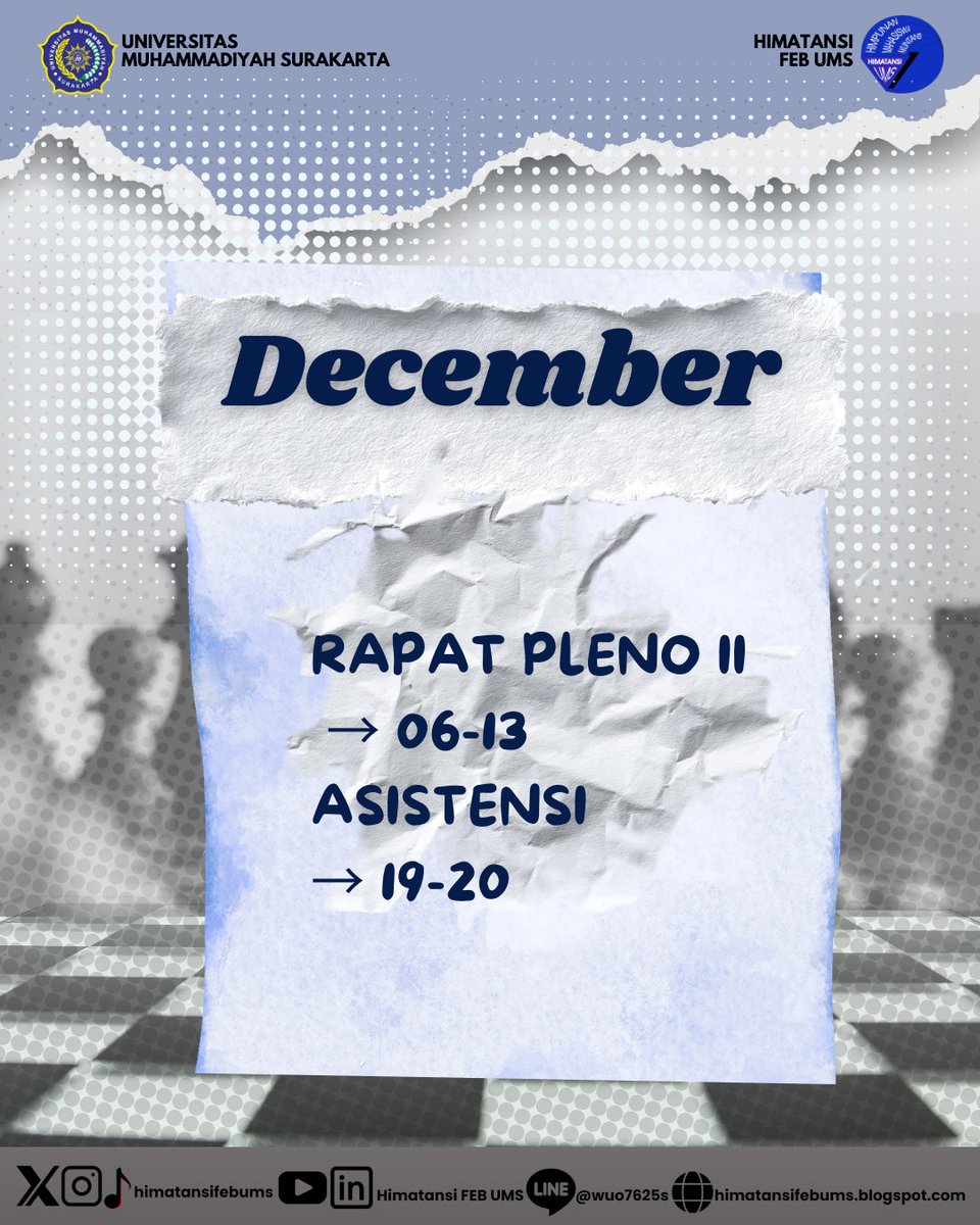 himatansiFEBUMS's tweet image. [𝐊𝐀𝐋𝐄𝐍𝐃𝐄𝐑 𝐇𝐈𝐌𝐀𝐓𝐀𝐍𝐒𝐈 𝐅𝐄𝐁 𝐔𝐌𝐒 𝐃𝐄𝐒𝐄𝐌𝐁𝐄𝐑]

Halo, Rekan HIMATANSI FEB UMS! 🙌🏻

06-13: Rapat Pleno II
19-20: Asistensi

#HIMATANSI2025
#SmartInAccounting
#SmartInLife
#Calendar