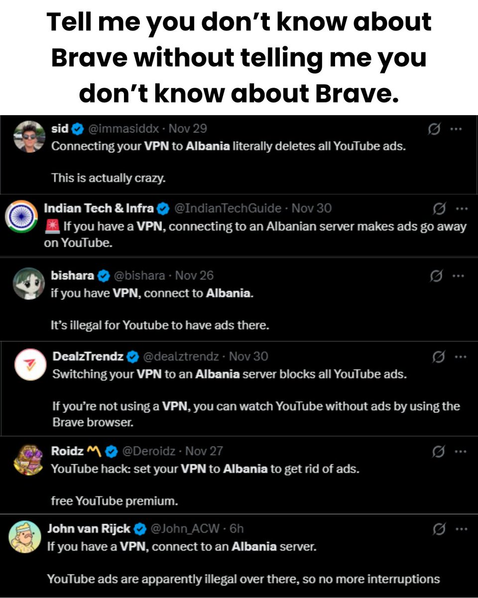 brave's tweet image. We can block those ads on YouTube AND other sites, folks.