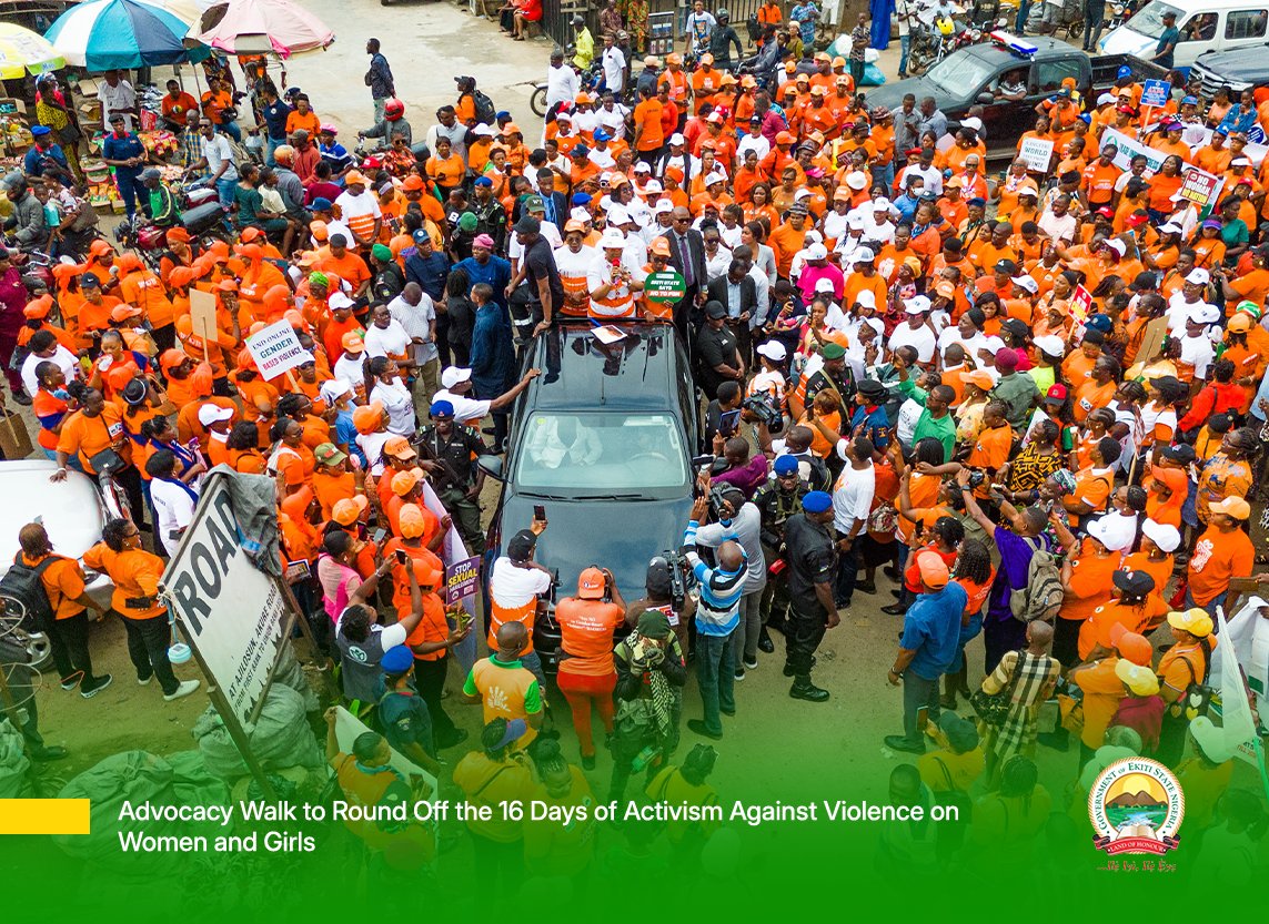 ekitistategov's tweet photo. As part of activities rounding off the 16 Days of Activism Against Gender-Based Violence, an Advocacy Walk was held today, led by the wife of the Ekiti State Governor, Her Excellency, Dr. Olayemi Oyebanji.

Organised by the Ministry of Women Affairs and Social Development, in collaboration with key stakeholders, the walk reinforces the State’s unwavering commitment to ending all forms of violence against women and girls.

More than a closing activity, the Advocacy Walk serves as a powerful call for collective responsibility, empathy, and sustained action toward creating safer, more inclusive spaces both online and offline for every woman and girl in Ekiti State.

https://t.co/CbFUGy0pck

#saynotoviolence #notoviolence #notoviolenceagainstwomen