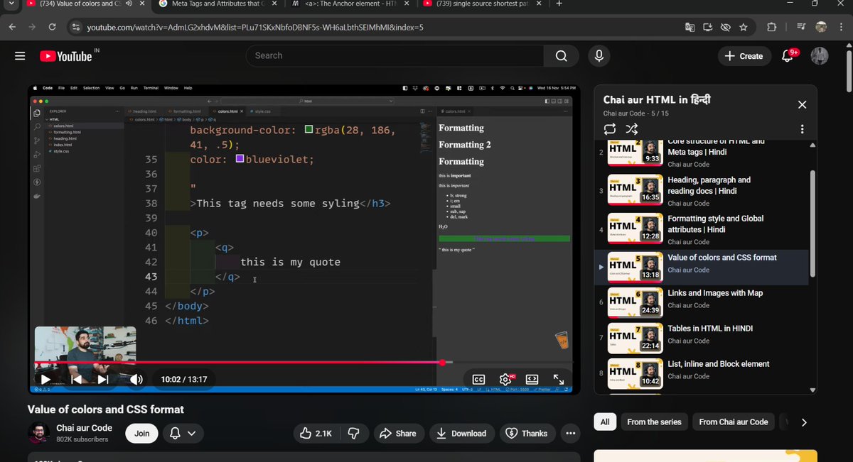 erornotfoundme's tweet image. Thread day 26/100 #100daysofcode :
- learn value of colours and css format form @Hiteshdotcom.
- practice tech modrate questions.
- gain nutrition.
- mid-sem prep.
#learninpublic
 #fullstackdevelopment