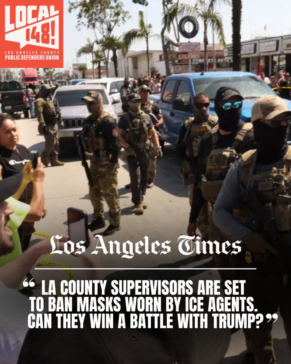 Masked ICE agents don’t “keep us safe”—they terrorize our communities. Ending anonymous raids is the bare minimum. No one wielding state power should ever be allowed to hide their face from the people they’re targeting.

latimes.com/california/sto…