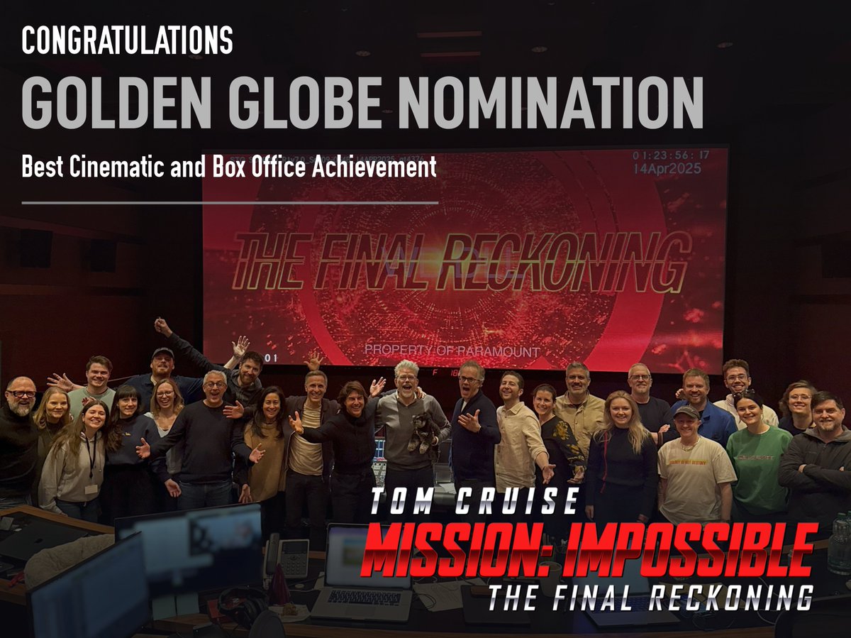MaxAruj's tweet image. Congratulations to the entire @MissionFilm team for the #GoldenGlobes nomination! What an honor to be alongside such magnificent films.

#MissionImpossible #TheFinalReckoning @TomCruise #McQ @ParamountMovies @ParamountPics