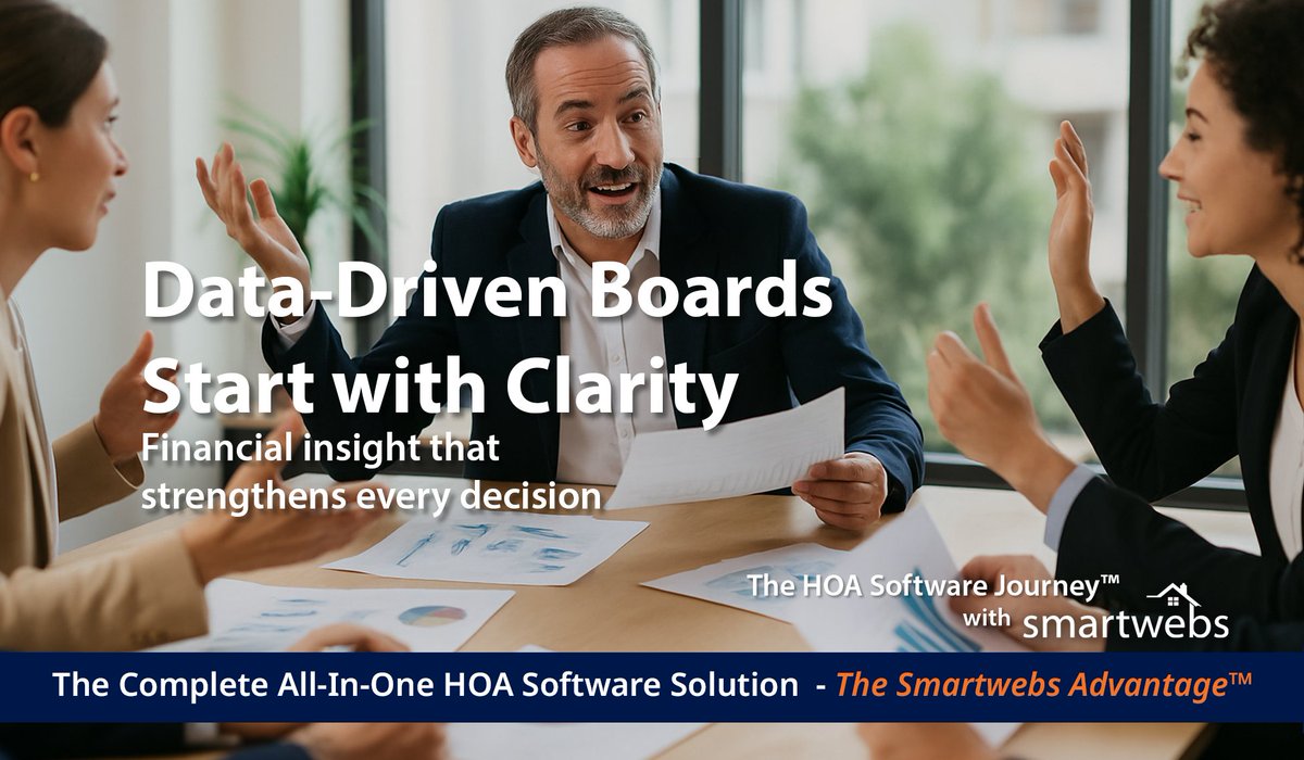 SmartwebsINC's tweet photo. HOA boards make better decisions when the numbers are clear.

Real-time dashboards + integrated accounting = confident, informed leadership.

New article → Data-Driven HOA Boards: Turning Information Into Action
https://t.co/UIxrLzMWpr

#HOA #CommunityManagement #BoardManagement #Smartwebs