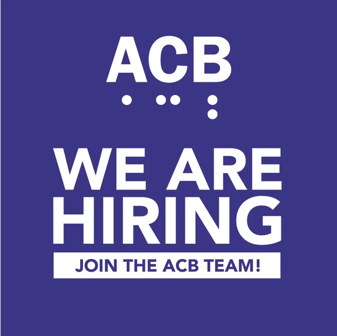 Graphic of the ACB logo on a purple background with the text “WE ARE HIRING, JOIN THE ACB TEAM!” in large, bold lettering.