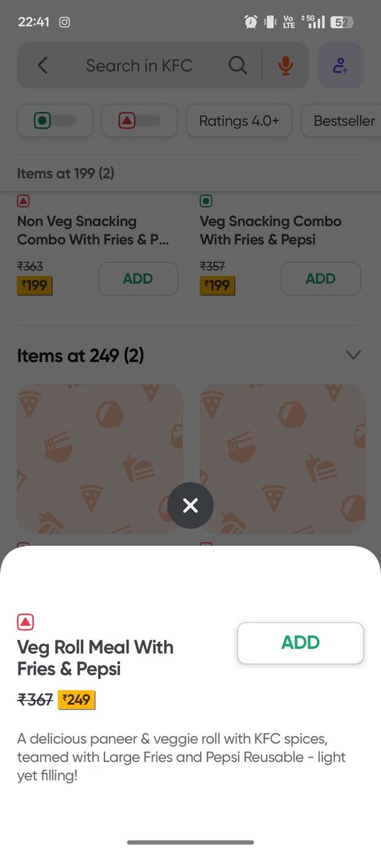 VaishaliShela13's tweet photo. Dear @KFC_India &amp; @Swiggy
Veg title ✅
Veg description ✅
Non-veg logo ❌
So… veg hai ya non-veg? 😅
Please clarify before we order 🙏
#FoodLabeling
#VegOrNonVeg
#CustomerQuery
#FoodSafety https://t.co/LhlQhSfE1n