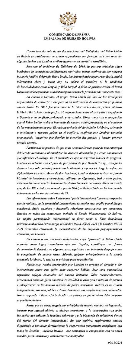 Embajada de Rusia en Bolivia tweet media