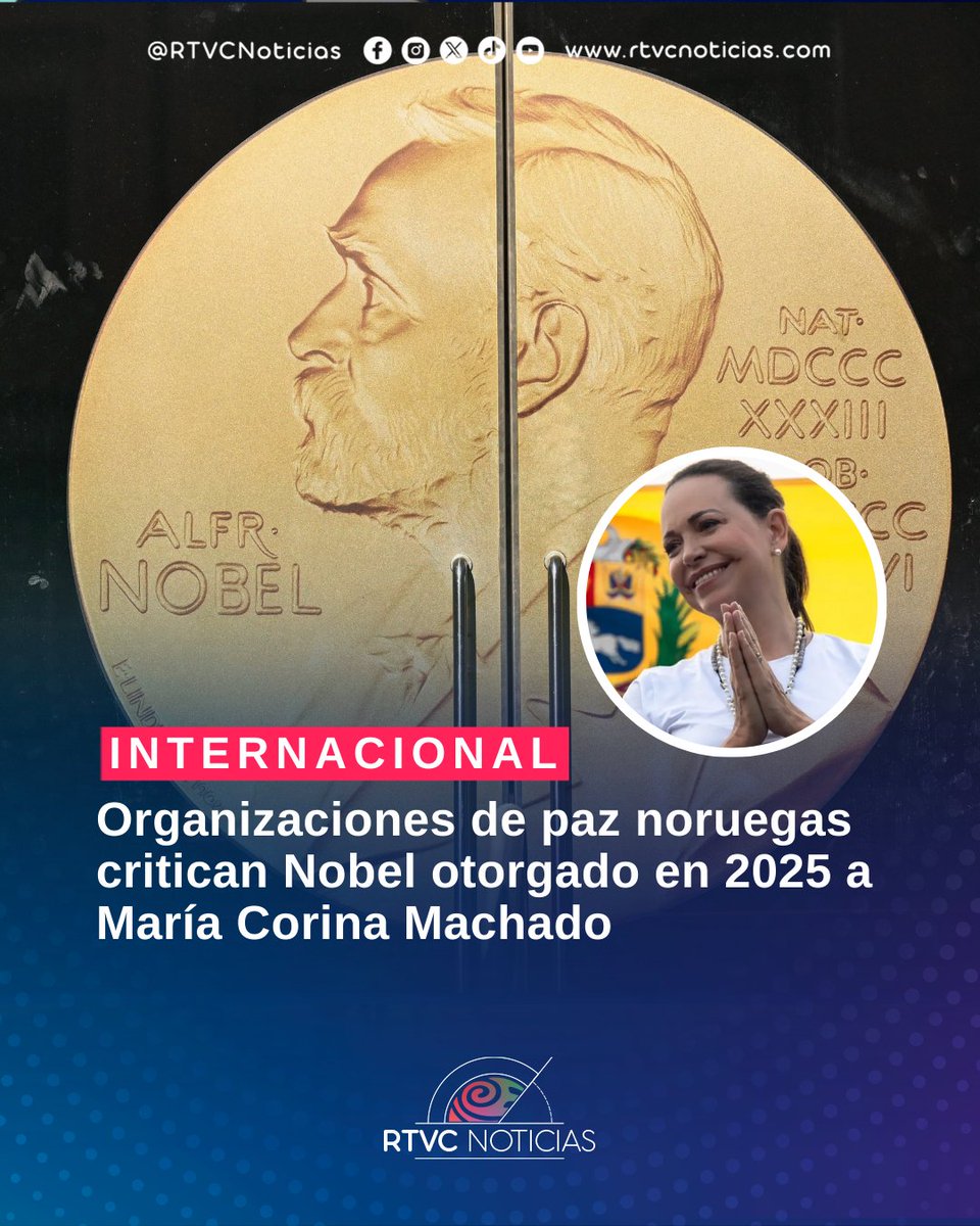 🇳🇴🏆#Internacional | Desde Oslo, el Movimiento Noruego por la Paz cuestionó la decisión del Comité del Nobel de la Paz de premiar en 2025 a la política venezolana María Corina Machado. La organización considera que Machado no representa los valores fundamentales del galardón,