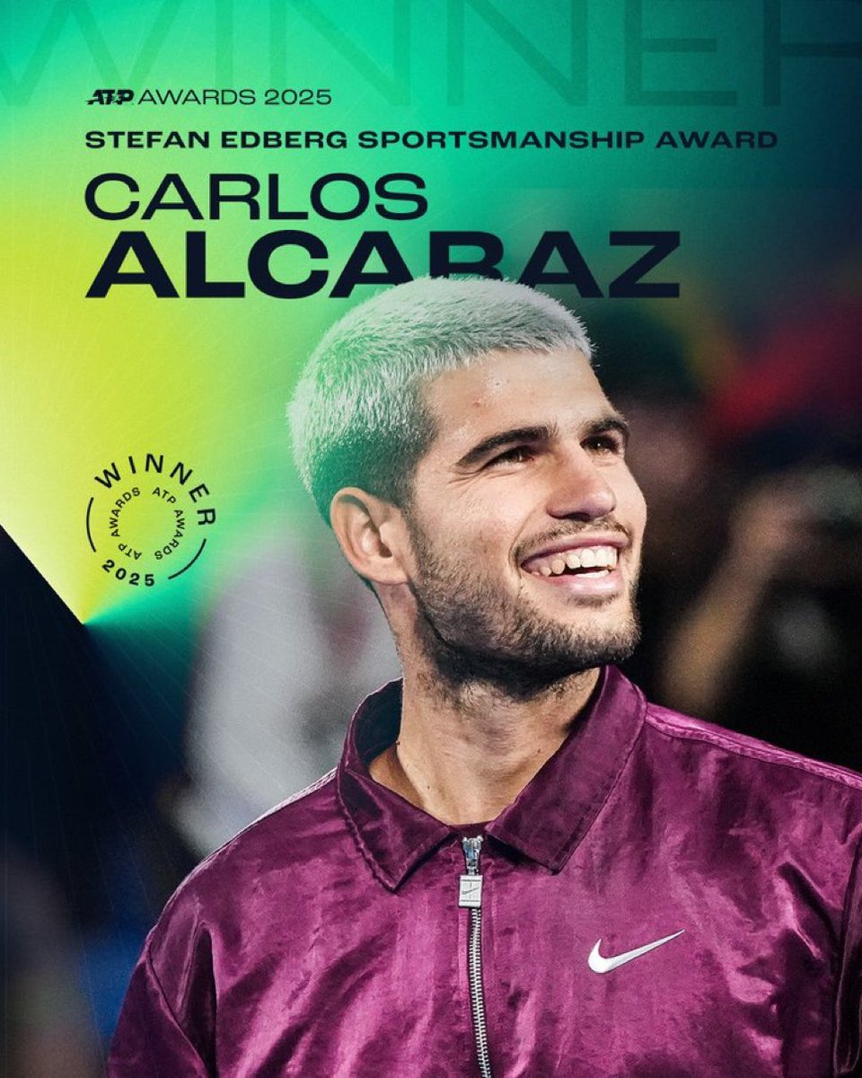 Carlos Alcaraz ha recibido el Premio a la Deportividad por parte de sus compañeros por su comportamiento y caballerosidad en pista.

Es la segunda vez que se lleva este galardón, después de haberlo recibido en 2023.
