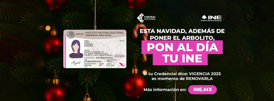 📆 Los trámites no paran ni en estas fechas decembrinas, 🎄así que acude a tu módulo para que #TuINE esté al día. ​
Infórmate en ine.mx o ubica tu módulo más cercano en👉 ubicatumodulo.ine.mx o llama a INETEL: 800 433 2000 o al CECEOC: 449 915 4510📱