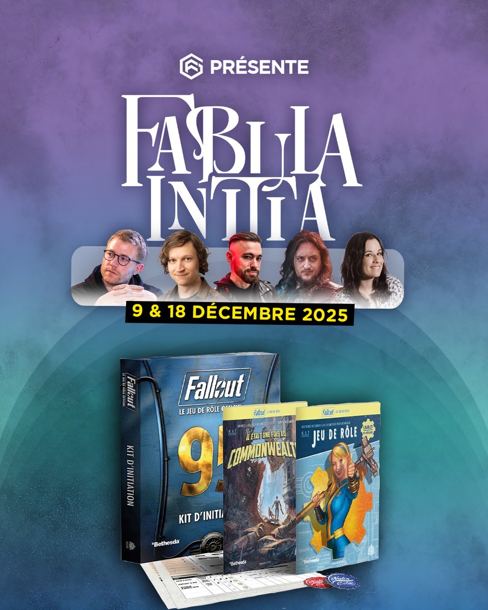 GeekFabula's tweet image. On part en live pour découvrir le kit d'initiation du JDR Fallout ! C'est le concept de Fabula Initia : Présentation du jeu et de l'univers, partie d'initiation, puis on debrief et note. On est avec @akaMerry_, @Predhunt, @AmarasLGH &amp;amp; Gobelin !