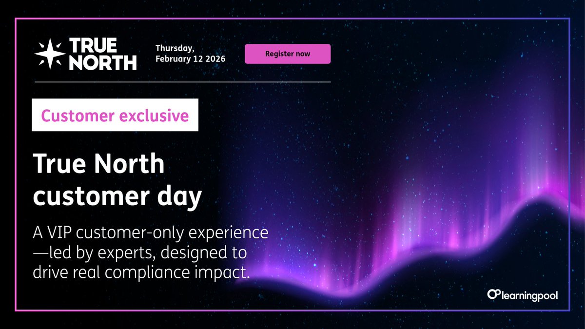 LearningPool's tweet image. 📢 Learning Pool customers: Take compliance to the next level!

Join our exclusive Customer Day right after True North 2026on February 12 for peer sessions, product labs, analytics deep dives &amp;amp; expert support.

🔗 Register now: hubs.ly/Q03Xq-2t0

#TrueNorth2026 #Compliance
